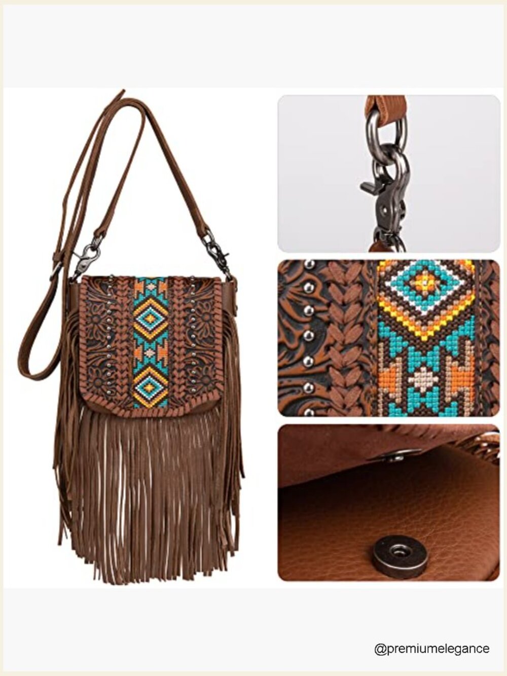 Western Small Crossbody Bag Fringe Purse Leather Shoulder Handbag Tooled Women - Picture 4 of 7